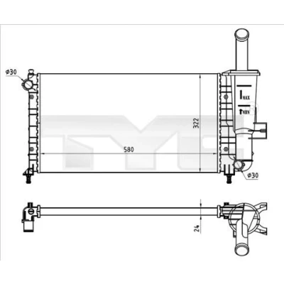 Billede af TYC 709 0026 R Radiator 580 322 23 Mekanisk fuget køleripper FIAT: Punto II Hatchback