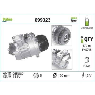 Billede af VALEO NEW ORIGINAL PART 699323 Kompressor 7SBU16 12 PAG 46 R 134a med kompressorolie BMW: 3 Touring