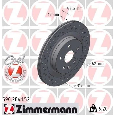 Billede af ZIMMERMANN Bremseskive TOYOTA: RAV4 V 18mm 7/5 5 hul 114mm indvendigt ventileret, hullet coatet 590.2841.52 T424314208,4243142080,4243178030