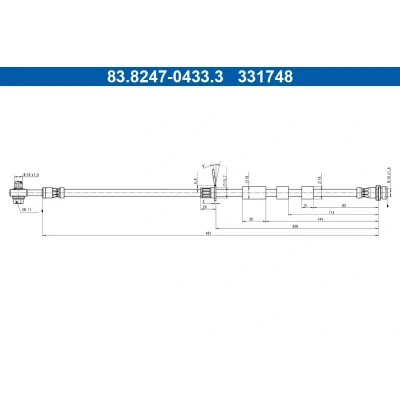 Billede af ATE 83.8247 0433.3 Bremseslange 431mm M10x1,5mm