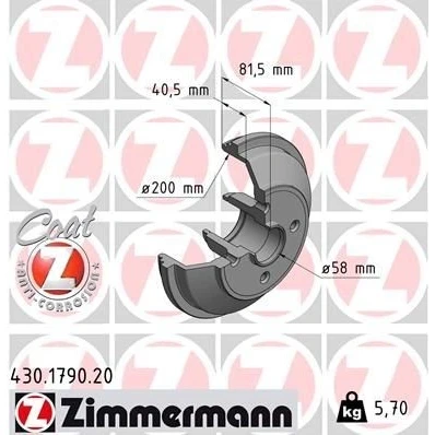 Billede af ZIMMERMANN COAT Z 430.1790.20 Bremsetromler uden hjullejer 238