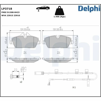 Billede af DELPHI LP3718 Bremseklodser Inkl. slidadvarselskontakt med anti knirke plade tilbehør MINI: Clubman (R55) 1.6 One, 1.4 Cooper