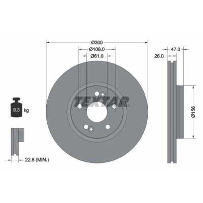 Billede af TEXTAR PRO 92119003 Bremseskiver 300 26 05/07 108 udvendig ventileret coatet uden hjulbolte, hjulnav RENAULT: LAGUNA 2