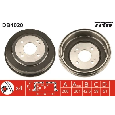 Billede af TRW DB4020 Bremsetromler 220 HONDA: CIVIC 6 Hatchback