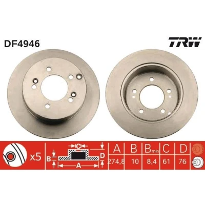 Billede af TRW DF4946 Bremseskiver 275 10 5 114,3 fuldstændigt lakeret KIA: CARENS 3, 2