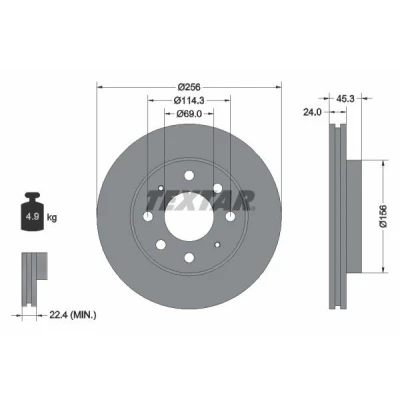 Billede af TEXTAR PRO 92103903 Bremseskiver 256 24 04/08 114,3 indvendigt ventileret coatet uden hjulbolte, hjulnav MITSUBISHI: GALANT 6