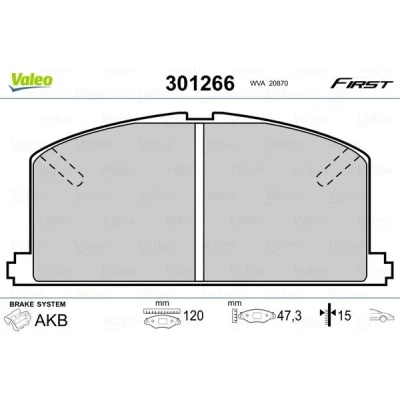 Billede af VALEO 301266 Bremseklodser FIRST foraksel Ekskl. slidadvarselskontakt uden anti knirke plade TOYOTA: Corolla VIII Compact, Liftback