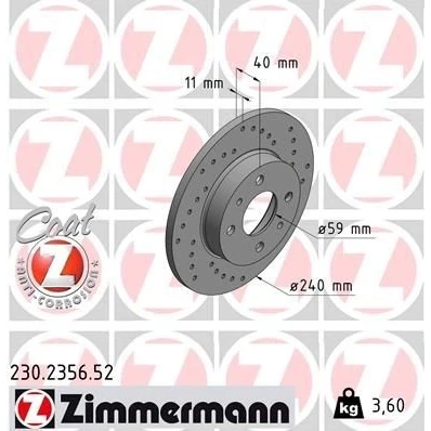 Billede af ZIMMERMANN SPORT COAT Z 230.2356.52 Bremseskiver 240 11 6/4 4 98 fuldstændigt, hullet coatet FIAT: Panda II Hatchback, Punto Hatchback