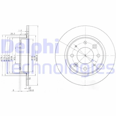 Billede af DELPHI BG3336 Bremseskiver 261 10 4 fuldstændigt olieret ubehandlet uden hjullejer, ABS sensorring KIA: CARENS 2