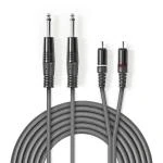 Billede af Stereo Audio kabel 2x 6.35 mm Hanstik RCA Nikkelplateret 3.00 m Runde Mørkegrå Kartonhylster