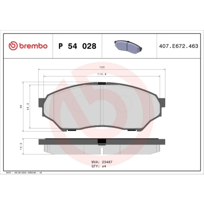 Billede af BREMBO P 54 028 Bremseklodser Ekskl. slidadvarselskontakt uden tilbehør MITSUBISHI: Pajero Pinin