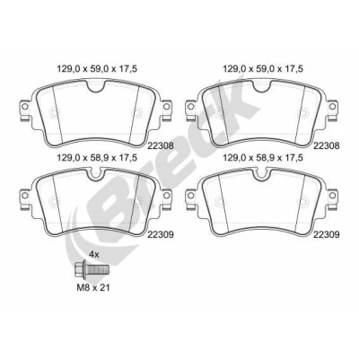 Billede af BRECK 22308 00 702 Bremseklodser med anti knirke plade, bremsecaliperskruer AUDI: Q7, A4 B9 Avant, Sedan, VOLKSWAGEN: Touareg III