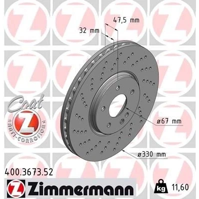 Billede af ZIMMERMANN SPORT COAT Z 400.3673.52 Bremseskiver 330 32 6/5 5 112 indvendigt ventileret, hullet coatet højkarboniseret MERCEDES BENZ: E klasse Sedan