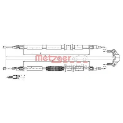 Billede af METZGER 11.5862 Håndbremsekabel bag 1254/1060+1254/1060 Tromlebremse COFLE OPEL: Astra G Sedan, CC, Caravan