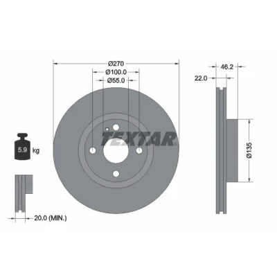 Billede af TEXTAR PRO 92175903 Bremseskiver 270 22 04/05 100 indvendigt ventileret coatet uden hjullejer, hjulbolte, hjulnav MAZDA: MX 5 2