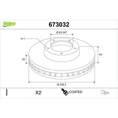 Billede af VALEO Bremseskive FORD: Escort 5, FIESTA 1, 5 Cabrio foraksel 240mm 20mm 4 hul ventileret 673032 Bremseskiver, Skivebremser