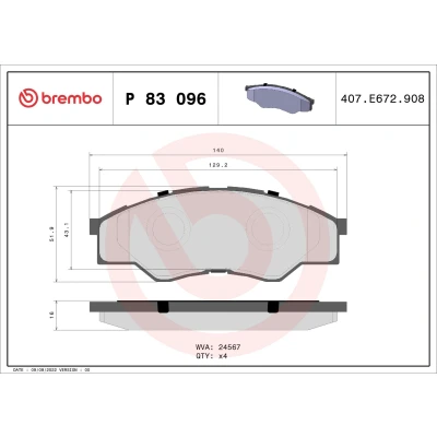 Billede af BREMBO P 83 096 Bremseklodser Ekskl. slidadvarselskontakt uden tilbehør TOYOTA: HILUX 3 Pick up, Pritsche/Fahrgestell (KUN1, TGN3, TGN2, TGN1,
