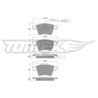 Billede af TOMEX brakes TX 13 93 Bremseklodser foraksel Inkl. slidadvarselskontakt VOLKSWAGEN: Multivan 5 (7HM, Transporter 5, 6