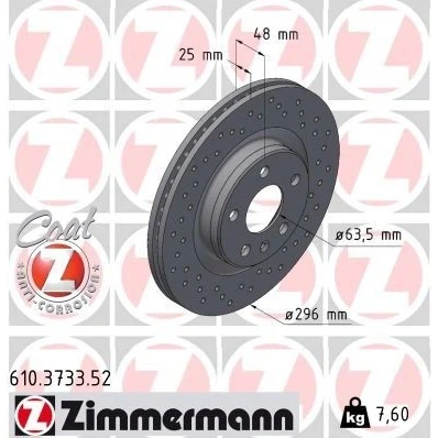 Billede af ZIMMERMANN Bremseskive VOLVO: XC40 25mm 6/5 5 hul 108mm indvendigt ventileret, hullet coatet 610.3733.52 31471414,32300121 Bremseskiver, Skivebremser