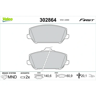 Billede af VALEO 302864 Bremseklodser foraksel Inkl. slidadvarselskontakt uden skruer, med anti knirke plade HYUNDAI: Kona SUV, i30 III Hatchback