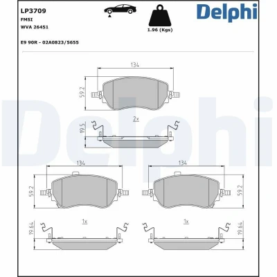 Billede af DELPHI LP3709 Bremseklodser med akustisk advarsel for slid anti knirke plade uden tilbehør FIAT: Tipo Stationcar, Hatchback