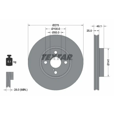 Billede af TEXTAR PRO 92126003 Bremseskiver 275 25 04/06 100 udvendig ventileret coatet uden hjulbolte, hjulnav TOYOTA: Corolla IX Hatchback