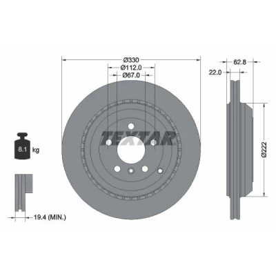 Billede af TEXTAR PRO 92150903 Bremseskiver 330 22 05/07 112 udvendig ventileret coatet uden hjulbolte, hjulnav MERCEDES BENZ: ML klasse, R klasse