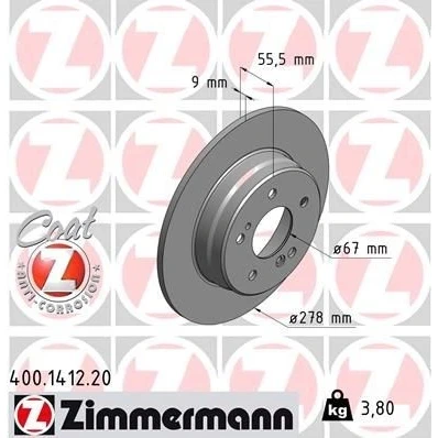 Billede af ZIMMERMANN COAT Z 400.1412.20 Bremseskiver 278 9 7/5 5 112 fuldstændigt coatet MERCEDES BENZ: W124 Sedan, C klasse T modell