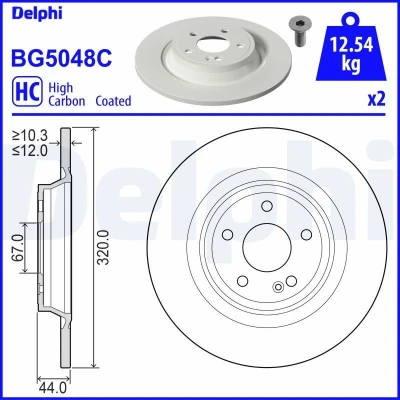 Billede af DELPHI BG5048C Bremseskiver 320 12 5 fuldstændigt coatet højkarboniseret uden hjullejer, ABS sensorring MERCEDES BENZ: A klasse, B EQA