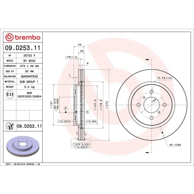 Billede af BREMBO 09.D253.11 Bremseskiver 272 22 4 indvendigt ventileret coatet SUZUKI: SWIFT