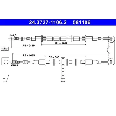 Billede af ATE 24.3727 1106.2 Håndbremsekabel 2180, 1425 SAAB: 9 3 Hatchback