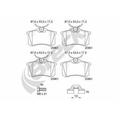 Billede af BRECK 20961 10 704 00 Bremseklodser Ikke forberedt til slidindikator VOLKSWAGEN: Polo V Hatchback, Golf 6, 4, SKODA: Fabia 2, Octavia 3 Combi