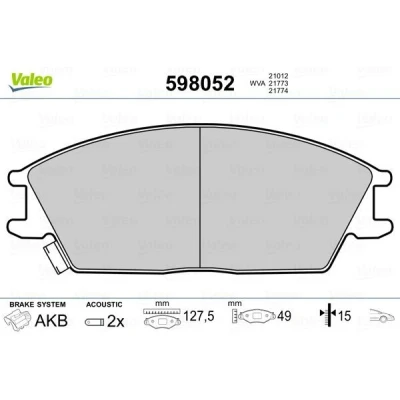 Billede af VALEO 598052 Bremseklodser foraksel Inkl. slidadvarselskontakt uden anti knirke plade HYUNDAI: Getz, ACCENT 2
