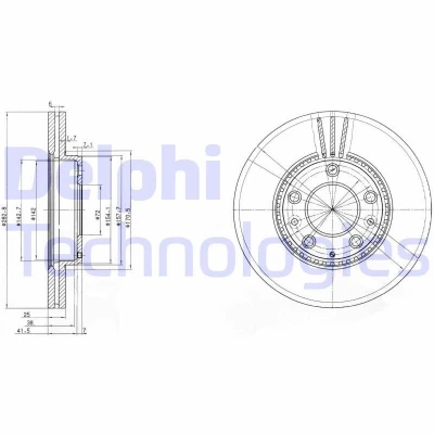 Billede af DELPHI BG3874 Bremseskiver 282 25 5 ventileret olieret ubehandlet uden hjullejer, ABS sensorring MAZDA: 6 Stationcar, Hatchback, Sedan
