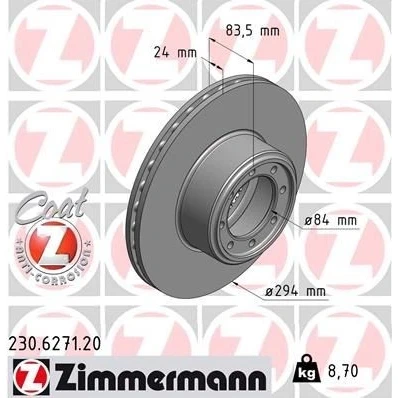 Billede af ZIMMERMANN COAT Z 230.6271.20 Bremseskiver 294 24 8/8 8 108 indvendigt ventileret coatet IVECO: DAILY 4 Kasten/Kombi,