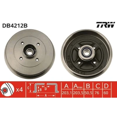 Billede af TRW DB4212B Bremsetromler med leje, uden ABS sensorring