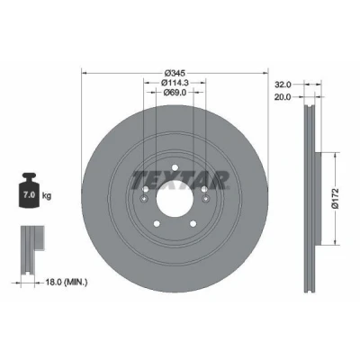 Billede af TEXTAR Bremseskive KIA: EV6 20mm 05/07 114,3mm indvendigt ventileret coatet 92349403 58411GI100 Bremseskiver, Skivebremser
