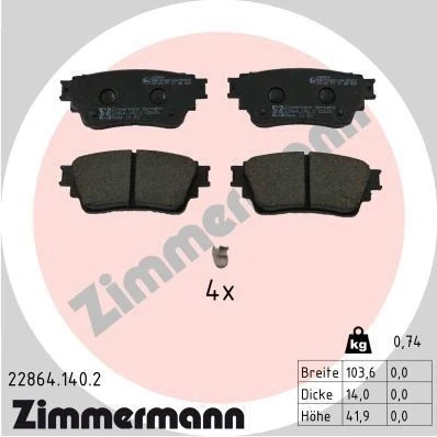 Billede af ZIMMERMANN 22864.140.2 Bremseklodser Ikke forberedt til slidindikator Billede svarer leveringsomfang, med fjeder MITSUBISHI: OUTLANDER 3
