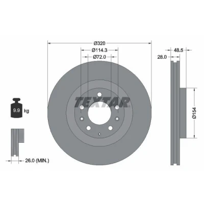 Billede af TEXTAR PRO 92203403 Bremseskiver 320 28 05/08 114,3 indvendigt ventileret coatet uden hjulbolte, hjulnav MAZDA: CX 9
