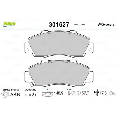 Billede af VALEO 301627 Bremseklodser FIRST foraksel Inkl. slidadvarselskontakt uden anti knirke plade HONDA: CIVIC 6 Hatchback, Integra II Coupe