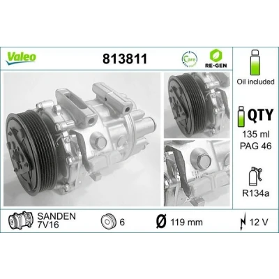 Billede af VALEO 813811 Kompressor 7V16 12 PAG 46 R 134a med kompressorolie REMANUFACTURED