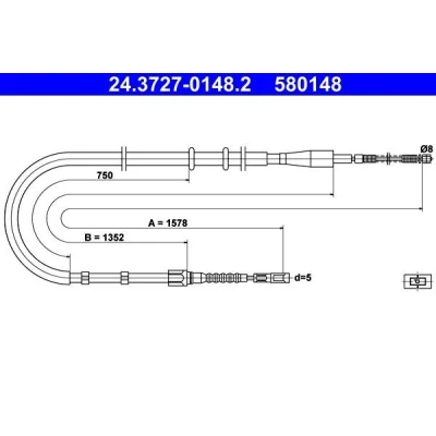 Billede af ATE 24.3727 0148.2 Håndbremsekabel 1578 AUDI: 80 B4 Avant
