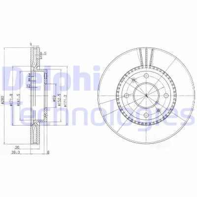 Billede af DELPHI BG4013 Bremseskiver 280 26 4 ventileret olieret ubehandlet uden hjullejer, ABS sensorring HYUNDAI: SONATA V,