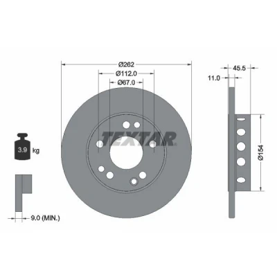 Billede af TEXTAR PRO 92027403 Bremseskiver 262 11 05/08 112 fuldstændigt coatet uden hjulbolte, hjulnav MERCEDES BENZ: 190