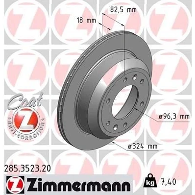 Billede af ZIMMERMANN COAT Z 285.3523.20 Bremseskiver 324 18 8/6 6 140 indvendigt ventileret coatet