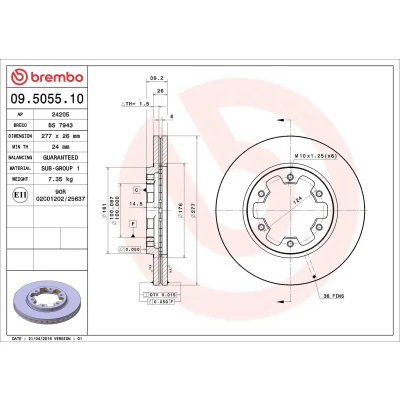 Billede af BREMBO 09.5055.10 Bremseskiver 277 26 6 indvendigt ventileret NISSAN: Pick Up