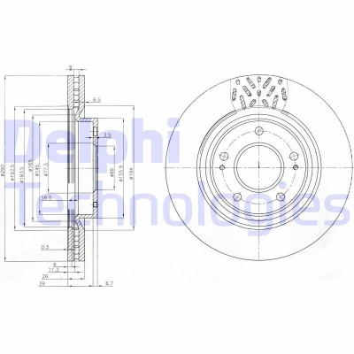 Billede af DELPHI BG4034 Bremseskiver 290 26 5 ventileret olieret ubehandlet uden hjullejer, ABS sensorring MITSUBISHI: Grandis