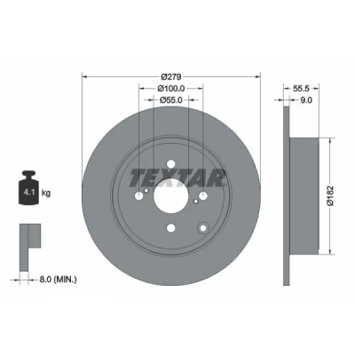 Billede af TEXTAR PRO 92126303 Bremseskiver 279 9 04/07 100 fuldstændigt coatet uden hjulbolte, hjulnav TOYOTA: Corolla IX Hatchback