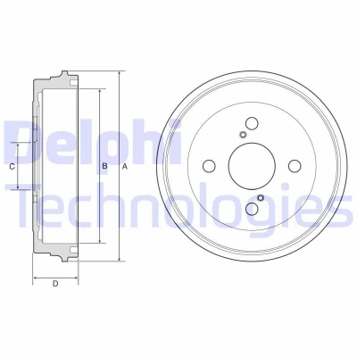 Billede af DELPHI BF605 Bremsetromler uden ABS sensorring, hjullejer, leje 221 TOYOTA: iQ