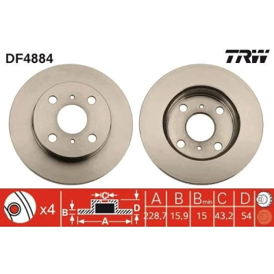 Billede af TRW DF4884 Bremseskiver 229 16 4 100 ventileret lakeret TOYOTA: Starlet IV Hatchback